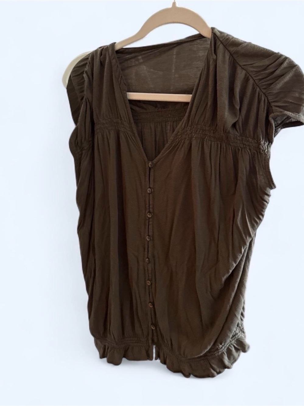 Ann Taylor Loft Brown Short-Sleeve Button-Front Blouse